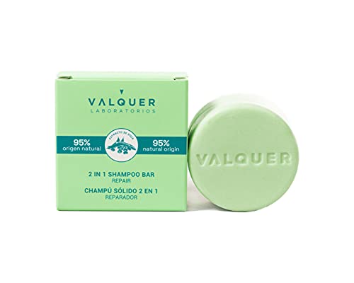 Valquer Laboratorios champú sólido 2 en 1 reparador (champú y acondicionador). 95% ingredientes naturales. Cabellos dañados. Vegano. Protege y repara - 70 Gr