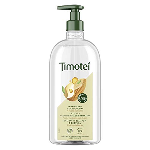 Timotei champú y acondicionador delicado para todo tipo de cabello con aceite de almendras dulces; con limpiadores de origen vegetal, 94% ingredientes de origen natural, 750ml