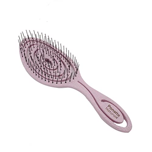 PONETTE NATURAL - Cepillo de Pelo ECO Masajeador Ecológico Desenredante Antitirones de Color Rosa, Fabricado con Fibra Natural de Trigo, 100% Reciclable, Marca Española