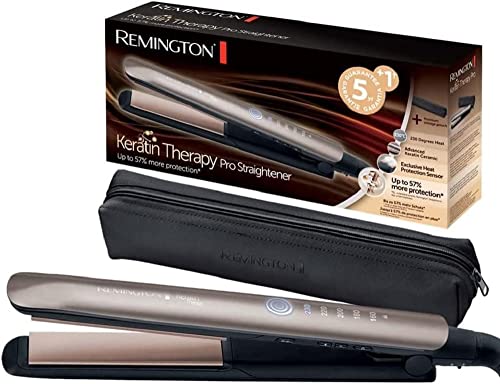 Remington Plancha de Pelo Profesional Keratin Therapy Pro, Queratina y Aceite Almendras, Placas Flotantes Extralargas, Cerámica, 5 Temperaturas hasta 230°C, Digital, S8593