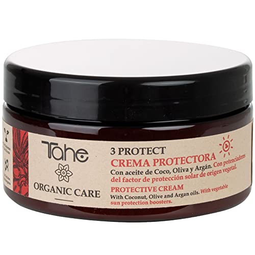 Tahe Organic Care 3 Protect Crema Capilar Protectora con Protección Solar y UV con Aceite de Coco, Oliva y Argán, 300 ml