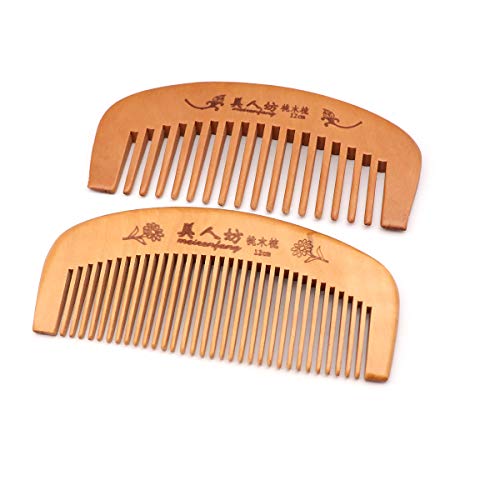 QiCheng＆LYS Peine de Madera, Peine de Madera Para el Pelo, Dentado Ancho y Dentado Fino, Apto Para Mujeres (12 cm)