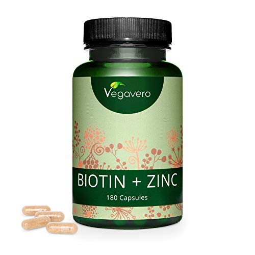 Biotina 10.000 mcg Vegavero® | Sin Aditivos | Con Zinc 15mg | Intensifica Crecimiento de Cabello + Piel + Uñas | 100% Natural & Vegano | 180 Cápsulas