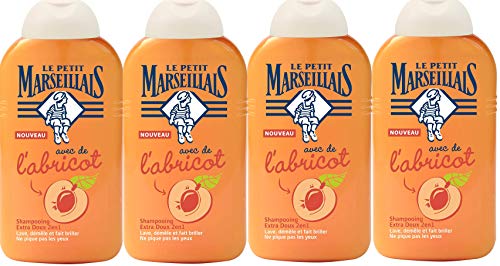 Petit Marseillais - Champú extra suave 2 en 1 con albaricoque, 250 ml, 4 unidades