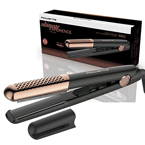 Rowenta Ultimate Experience Inimitable SF8230 - Plancha y rizador de pelo 2 en 1 con placas flotantes 3d, revestimiento piedra mineral, 5 temperaturas ajustables, para todo tipo de cabello