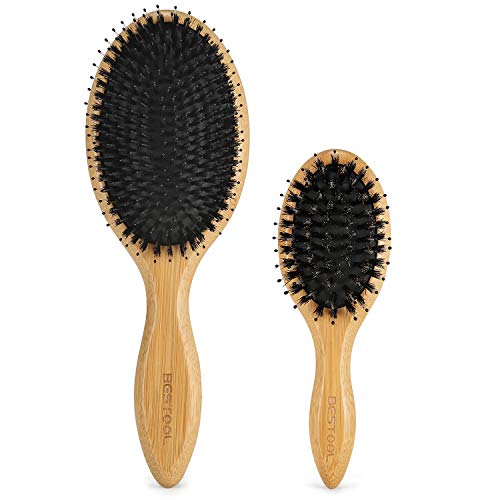 Juego de cepillos para el cabello, BESTOOL juego de cepillos para el cabello con cerdas de jabalí con pasador de nailon desenredante, cepillos para el cabello para el hogar y los viajes para mujeres