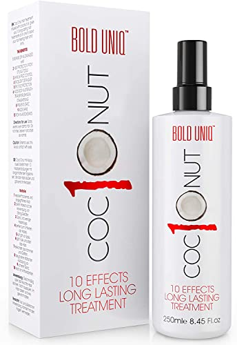 Spray Protector del Calor de Coco - Tratamiento Protector del Cabello Sin Enjuague para Cabello Seco, Anti Frizz, Protección UV, Contra Calor, Da Brillo y Cuerpo - 10 Beneficios, Un Producto - 250ml