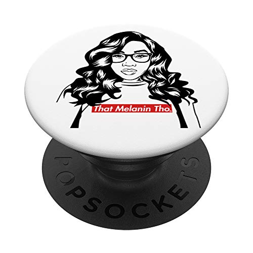 Que melanina Tho hermosa mujer negra con cabello largo ondulado PopSockets PopGrip Intercambiable