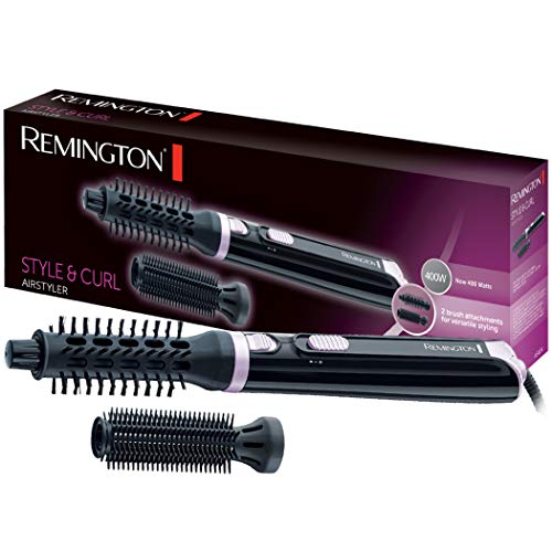 Remington Cepillo de Aire Style & Curl, Moldeador de Pelo, Cepillo Secador, 2 Accesorios, Moldea y da Volumen, Cepillo Redondo, Cepillo de Cerdas, 400W, 2 Temperaturas y Velocidades - AS404