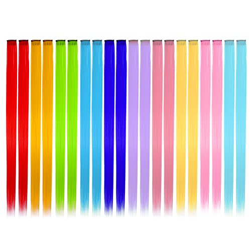 20 Piezas Extensiones Colores, 22 Pulgadas Mechones de Colores Para Niñas en 10 Colores Mechas de Colores con Clip, Reutilizable Extensiones Pelo Colores para Mujeres Niñas Festivales Cosplay