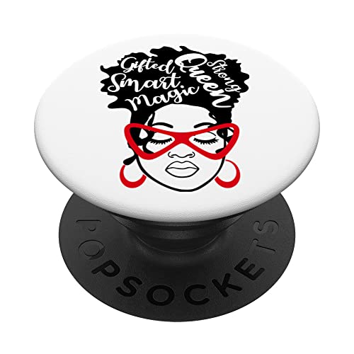 Mujer Negra Gafas Inspiración Moño Inteligente Cabello PopSockets PopGrip Intercambiable