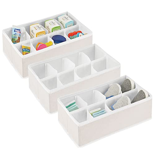 mDesign Juego de 3 cajones organizadores – Organizador de bebé en fibra sintética para calcetines, baberos y más – Perfecta caja para guardar juguetes con 8 divisiones – color crema/blanco