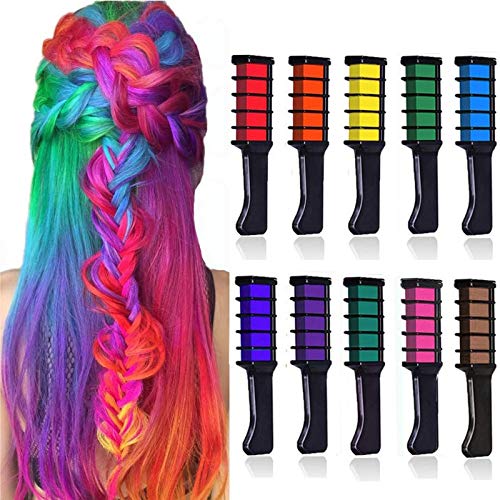 10 Colores Tiza de Pelo, Kalolary Hair Chalk Peine de tiza para el pelo, temporal, no tóxico, para niños, ideal para Navidad, cumpleaños, fiestas, regalos para niñas y niños a partir de 4 años