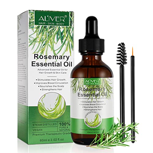 Rosemary Oil for Hair Growth (60ml), Aceite Esencial de Romero, 100% Puro Aceite Esencial Rosmarinus Officinalis para Cuidado de la piel, Crecimiento del Cabello