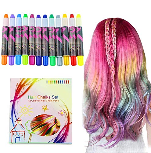 Buluri 12 Colores Set de Tiza para el Cabello Halloween, Tinte para el Cabello Plumas de Tiza Profesionales para el Cabello, Plumas de Tinte para el Cabello