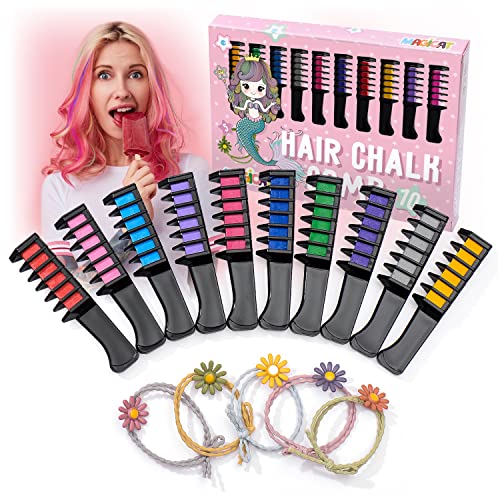 Magicat 10 peines con tizas para el pelo Premium I 10 colores diferentes y 5 coleteros I regalos de cumpleaños niñas, carnaval, cosplay I tiza temporal lavable I no tóxico I Hair Chalk Set