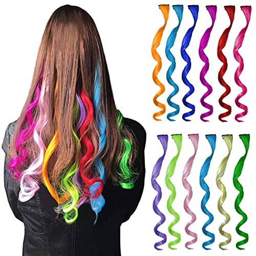 Mujeres Extensiones Colores Cabello Accesorios de Color Peluca de Extensiones de Cabello Rizado Sintético, Kit de Extensión de Cabello de Fiesta Destacada Cabello Colorido 12 Pieza