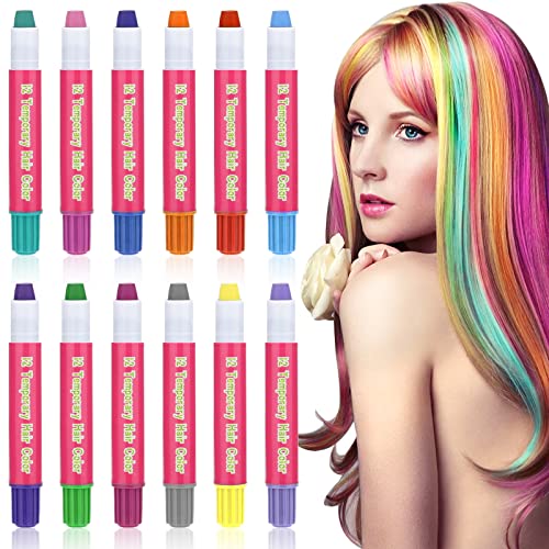 MOOING Tiza para el Cabello,12 colores Tizas para el Pelo Temporales,Tinte Pelo Lavable Niños,Temporales para el Cabello para Carnaval, Halloween, Navidad, Fiesta de Cumpleaños, Cosplay