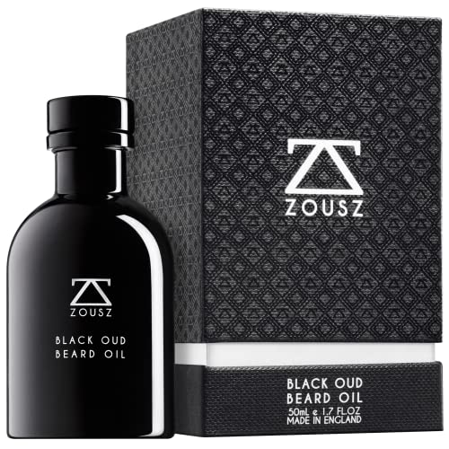 ZOUSZ Aceite para Barba - Cuidado con Oud Negro y Madera con Aceites Naturales de Aguacate y Argán - Suavizante e Hidratante para el Cabello Facial No Graso - Regalo Vegano para Hombres - 50mL