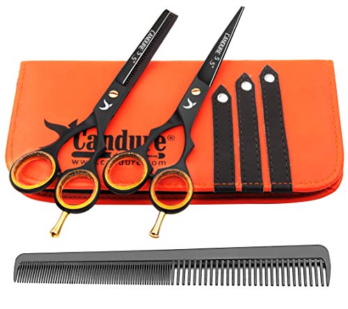 Candure - 5.5' tijeras de peluquería profesional - Deep Negro - tijeras de peluquería - Tornillo Fijar pelo de peluquería tijeras del corte del peluquero y salón de adelgazamiento Tijeras Set