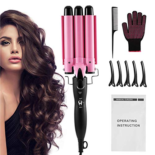 DazSpirit 22mm Rizador Pelo 3 Tubos Rosas para Cabello con Control Inteligente de Temperatura, Ondulador de Pelo de cerámica para Peinado, Ondulado, Rizado, Peluquería Delgada