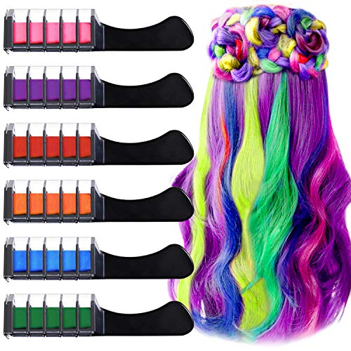 6 Colores Tiza de Pelo, EBANKU Hair Chalk Peine de tiza para el pelo con Tapa, temporal, para niños, ideal para Navidad, cumpleaños, fiestas, regalos para niñas y niños a partir de 4 años (Negro)