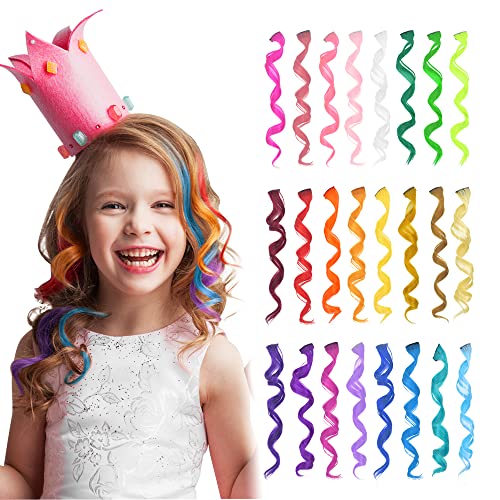 Dreamlover Extensiones de Cabello de Colores para Niños, Extensiones con Clip de Arcoíris para Niñas, 24 Piezas