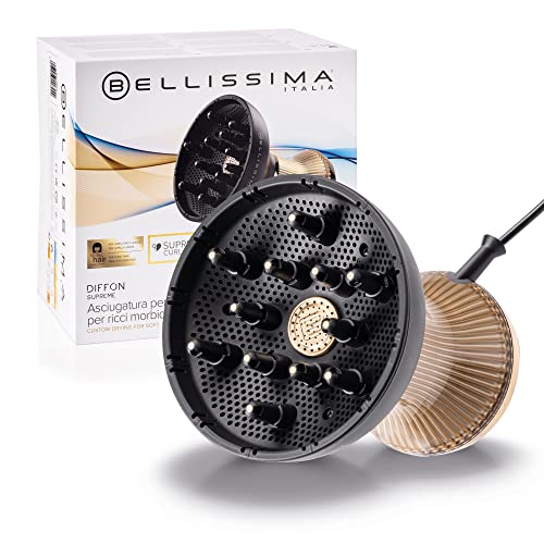 Imetec Bellissima Diffon Supreme, difusor de aire caliente para cabello rizado, difusor XL con 12 dedos, tecnología cerámica y aceite de argán, 2 velocidades, 3 temperaturas, ionizador, secado...