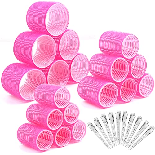 Selizo 28 Piezas Rulos Pelo Grandes,18 Piezas 63 MM/44 MM/35 MM Rulos para El Pelo Bigudies Pelo Rulos Yautoadhesivos y 10 Piezas Clips de Rodillo,Autoadhesivas Bigudíes Rulo de Peluqueria de Salón