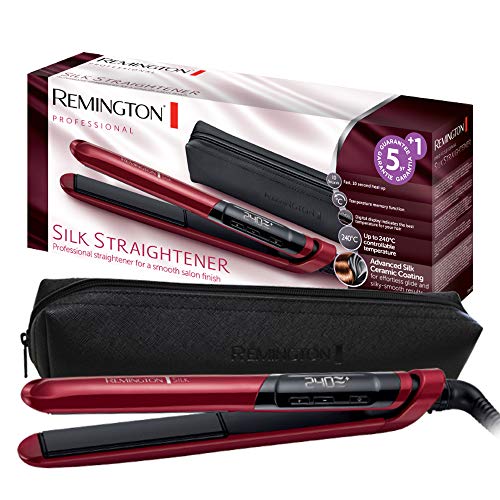 Remington Plancha de Pelo Silk, Cerámica Sedosa Avanzada, Placas Flotantes Extralargas, Resultados Profesionales, Temperatura hasta 235°C, Función Turbo y Memoria, Digital, Calentamiento 10s, S9600